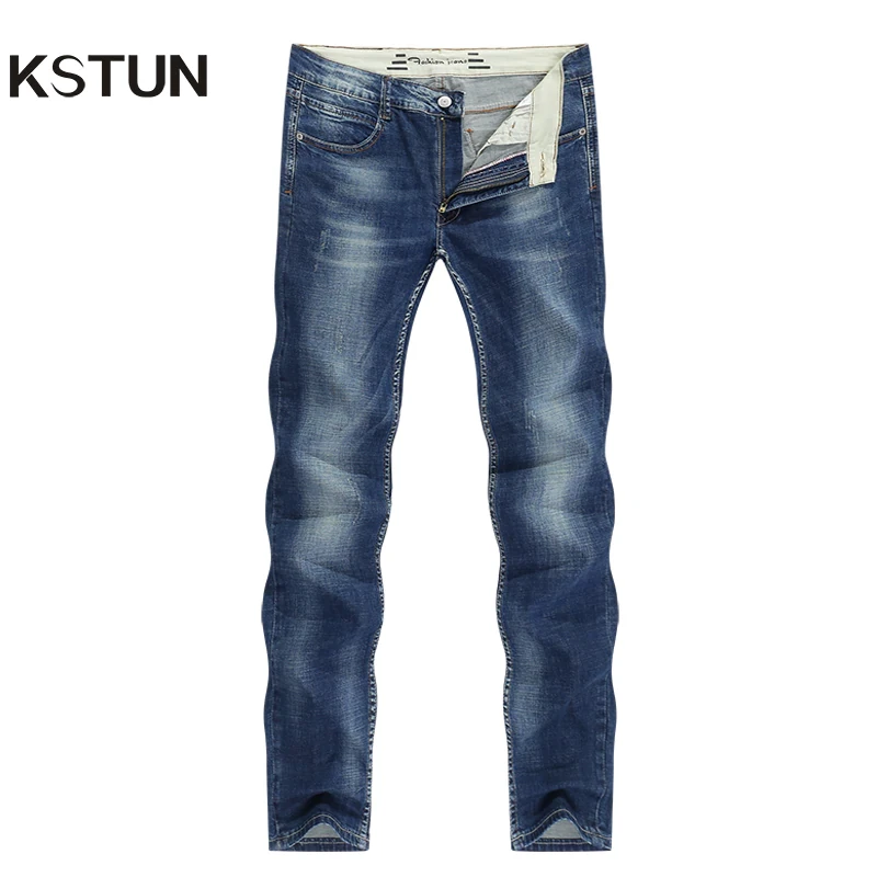 KSTUN Men's Jeans Classic Direct Stretch Dark Blue Business Casual Denim Pants