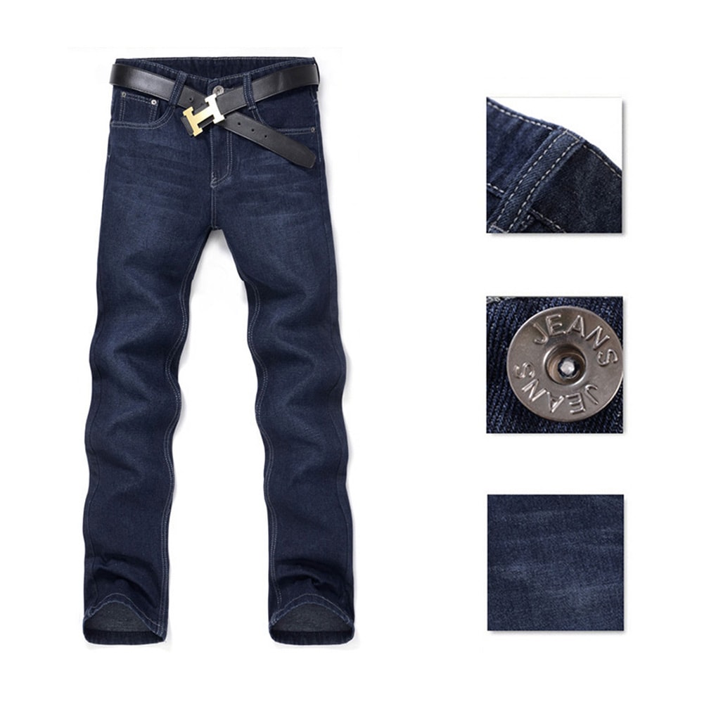 Classic Men Casual Mid-Rise Straight Slim Denim Jeans Youth Long Pants