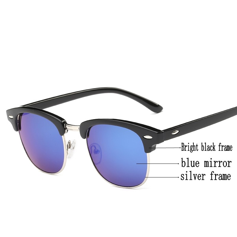 Men UV400 Sunglasses Men Women Luxury Vintage Semi-Rimless Brand Designer Fashion Mirror Shades