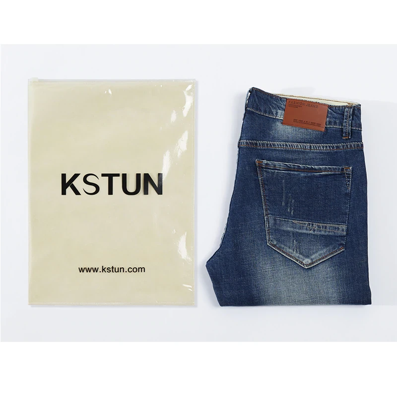 KSTUN Men's Jeans Classic Direct Stretch Dark Blue Business Casual Denim Pants