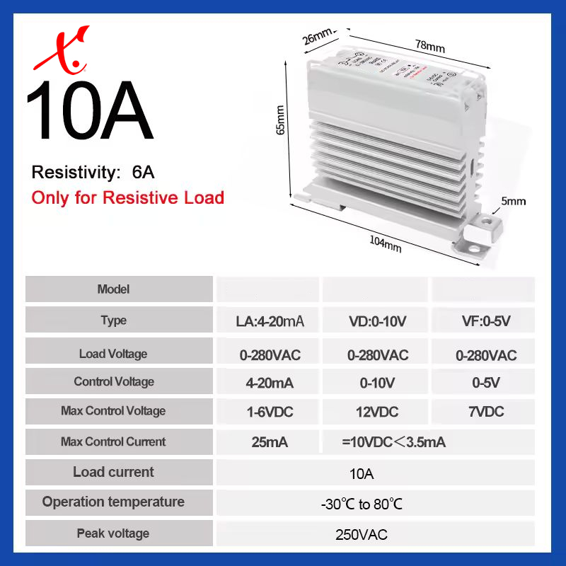 SSR Enfase 0-280VAC Resitive Regulert m/kjøling