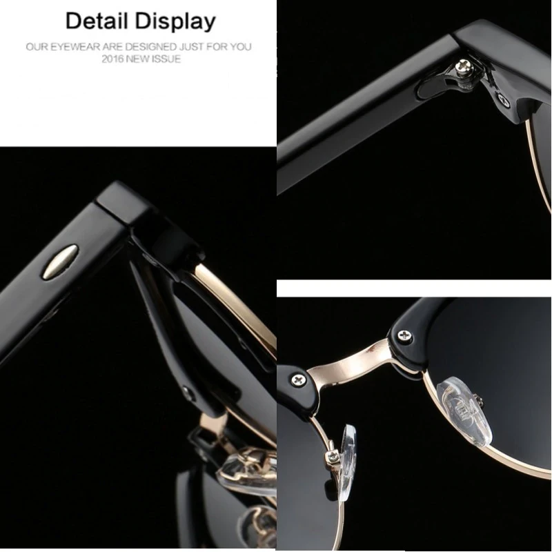 Men UV400 Sunglasses Men Women Luxury Vintage Semi-Rimless Brand Designer Fashion Mirror Shades