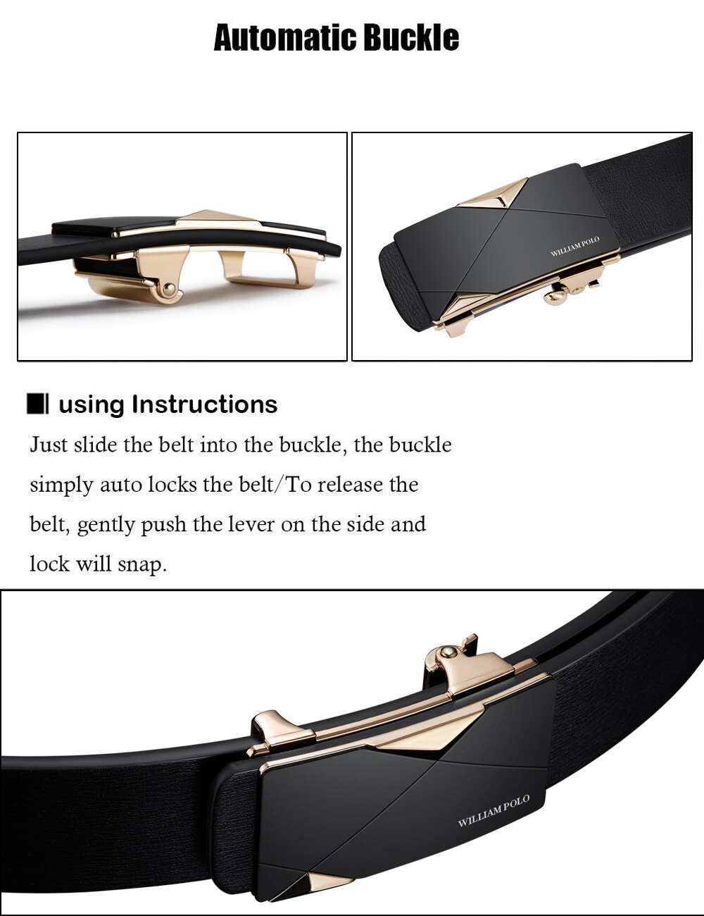 WILLIAMPOLO Fashion Men Leather Belts Solid Buckle