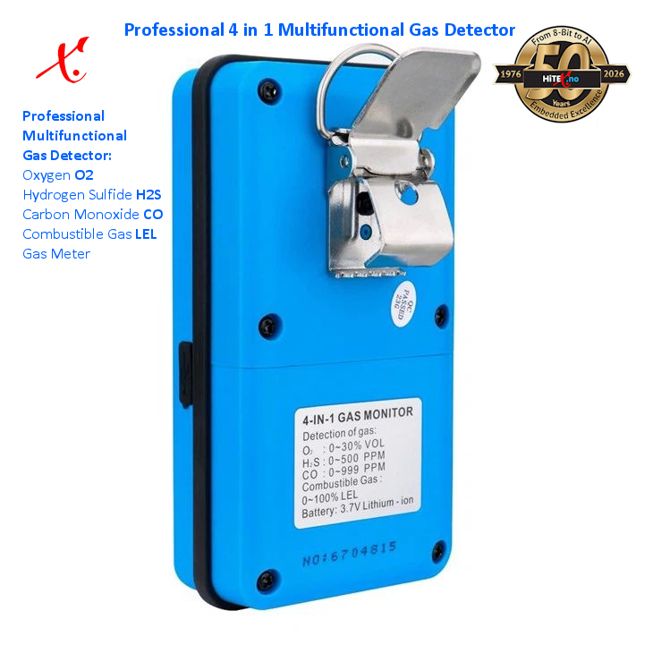 H2S + Professionell 4 in 1 Gass Detektor m/lyd og lys. Oppladbar.