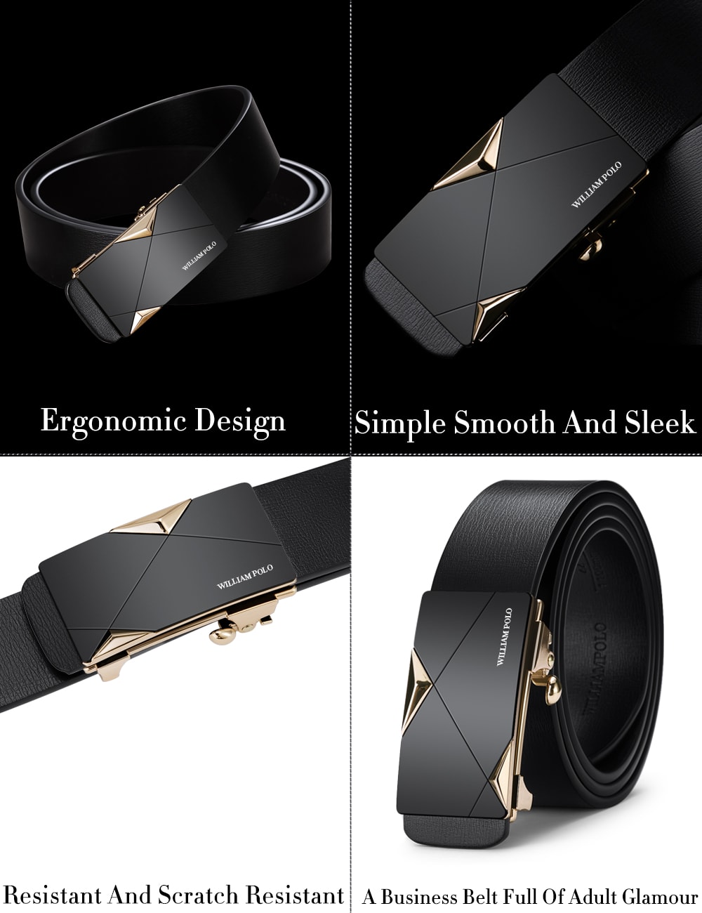 WILLIAMPOLO Fashion Men Leather Belts Solid Buckle